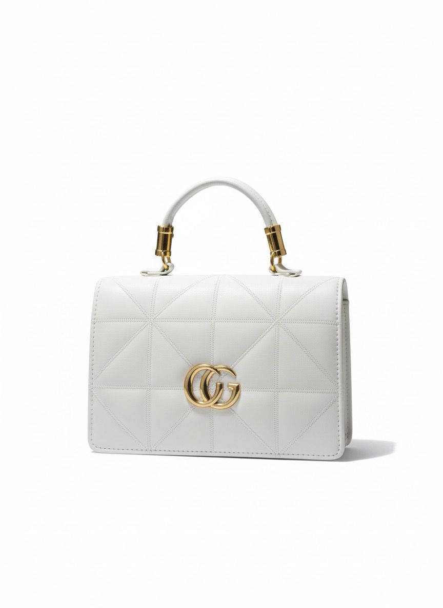 White CG Quilted Handbag for Women