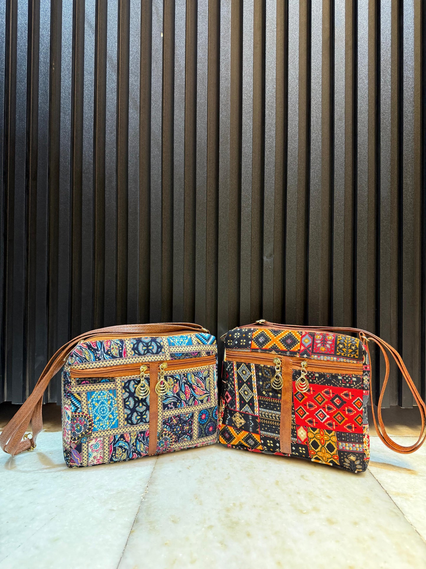 Boho Glow Dual-Tone Sling Bag for Women (Pack of 2) (L.Blue & Black)