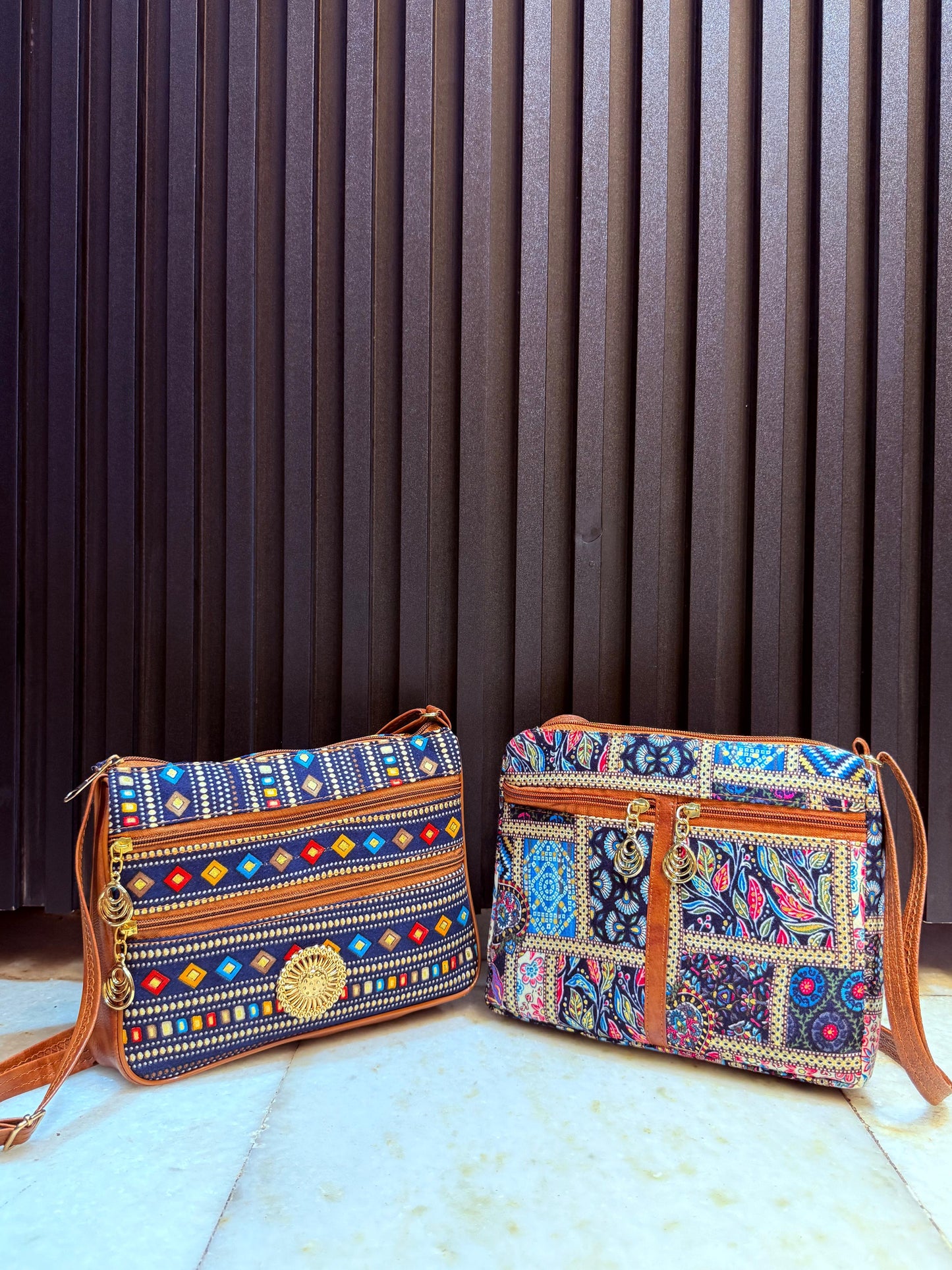 Boho Spirit Dual-Tone Sling Bag for Women (Pack of 2) (L.Blue & D.Blue)