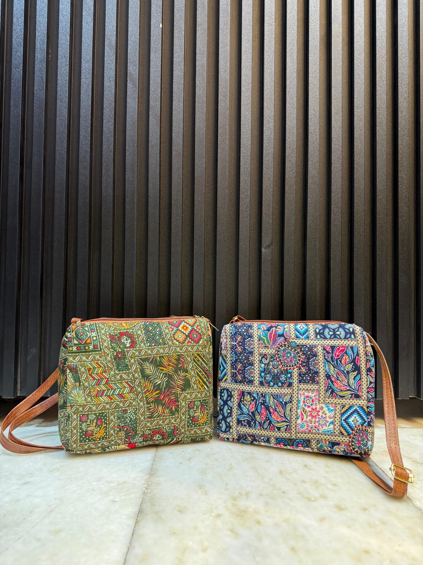 Boho Fusion Dual-Tone Sling Bag for Women (Pack of 2) (L.Blue & Green)