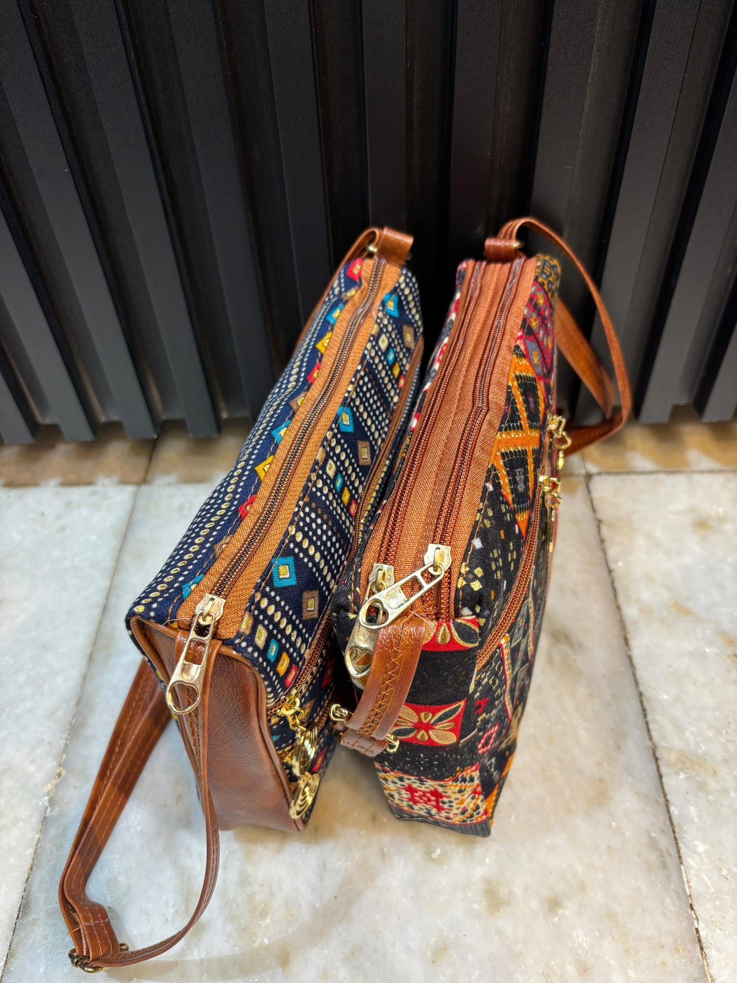 Boho Charm Dual-Tone Sling Bag for Women (Pack of 2) (Black & D.Blue)