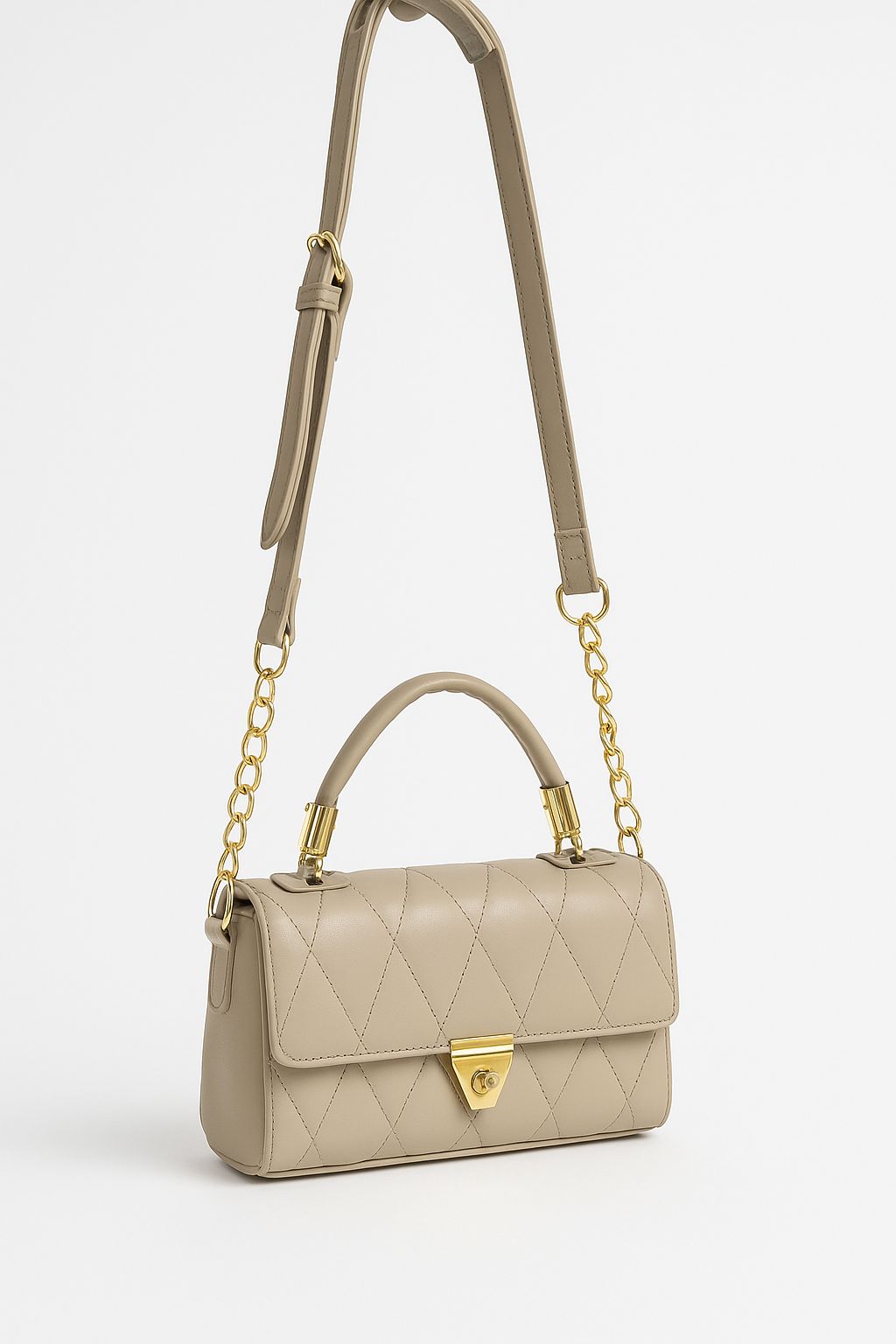 Beige Quilted Handbag for Women