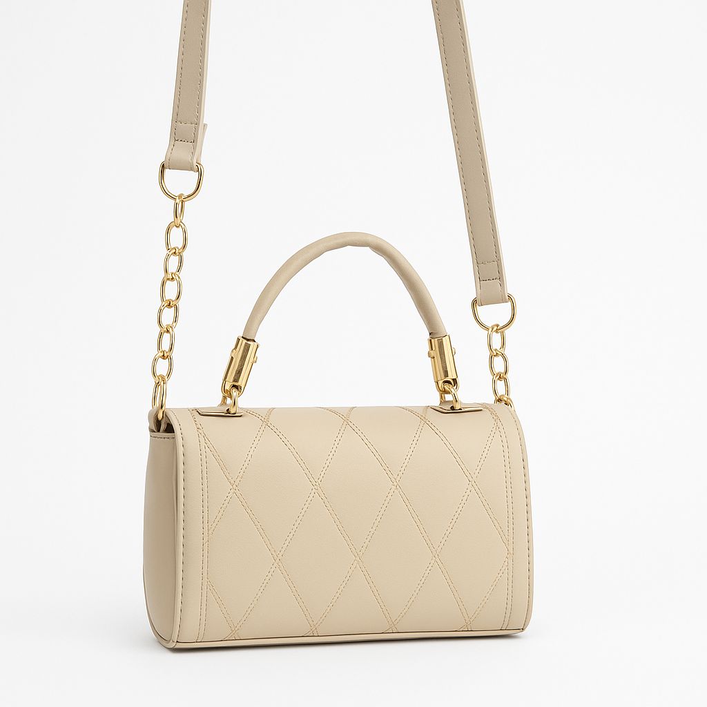 Beige Quilted Handbag for Women