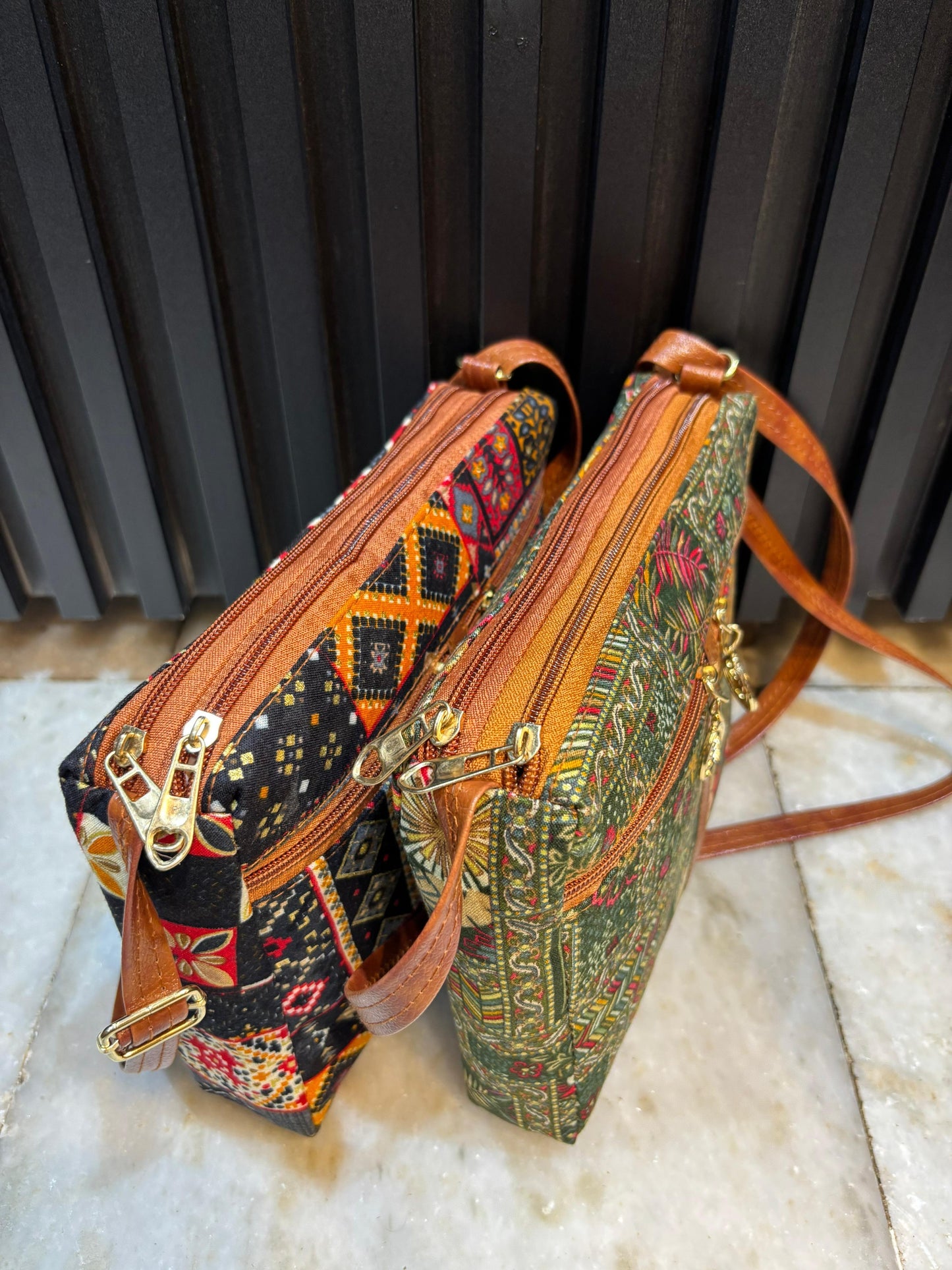 Boho Aura Dual-Tone Sling Bag for Women (Pack of 2) (Green & Black)