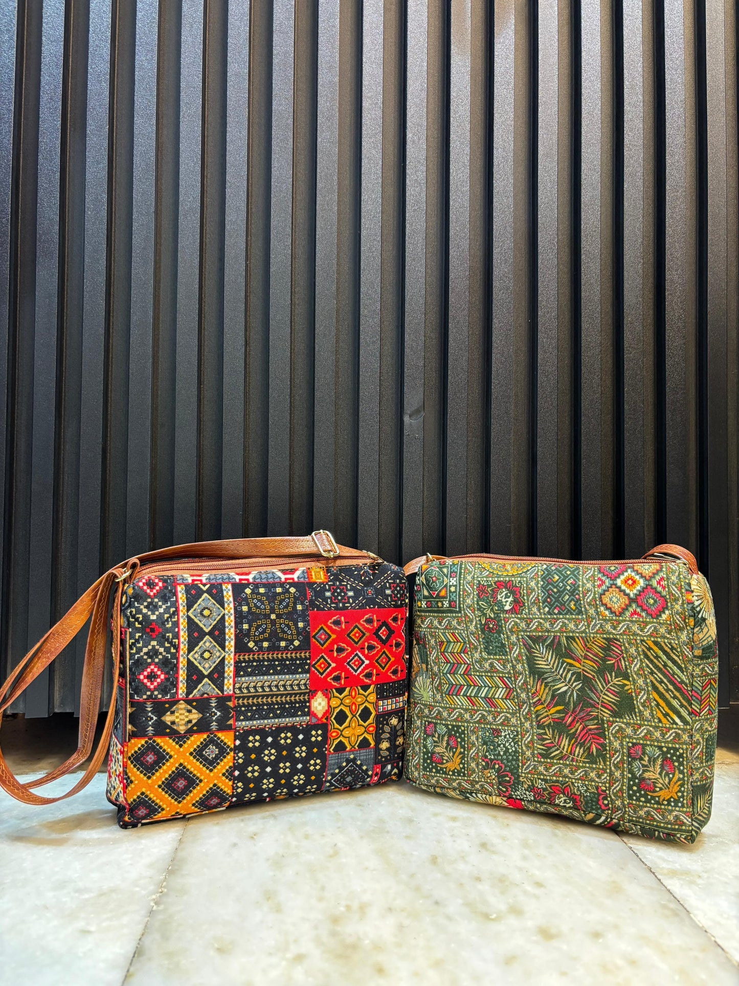 Boho Aura Dual-Tone Sling Bag for Women (Pack of 2) (Green & Black)