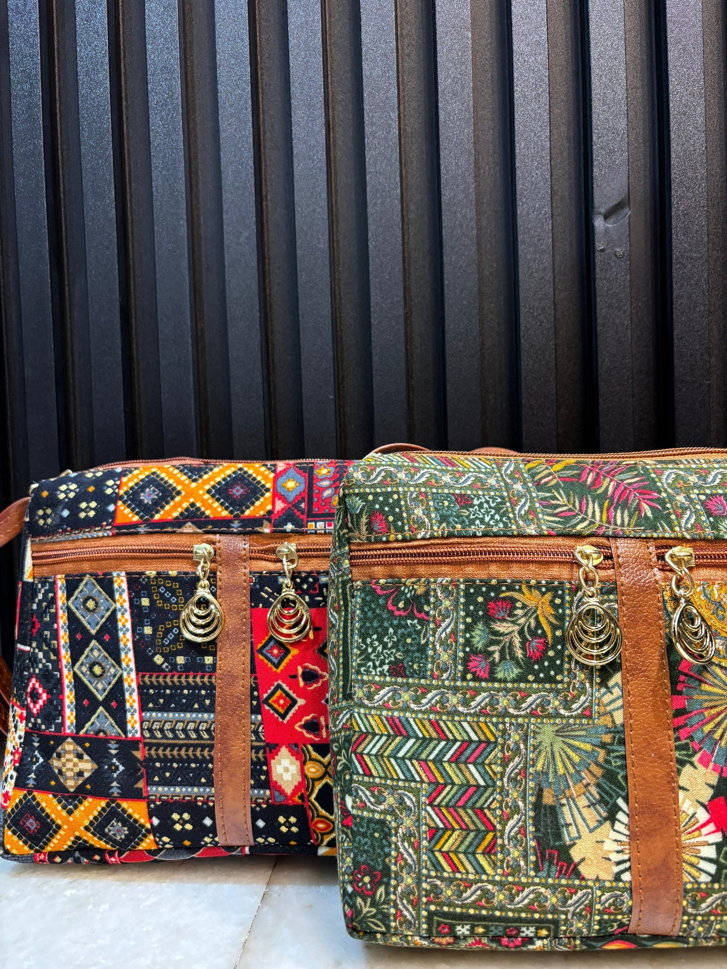 Boho Aura Dual-Tone Sling Bag for Women (Pack of 2) (Green & Black)