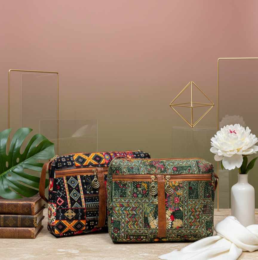 Boho Aura Dual-Tone Sling Bag for Women (Pack of 2) (Green & Black)