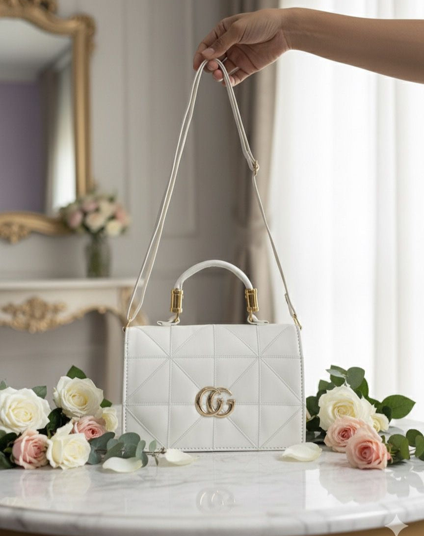 White CG Quilted Handbag for Women