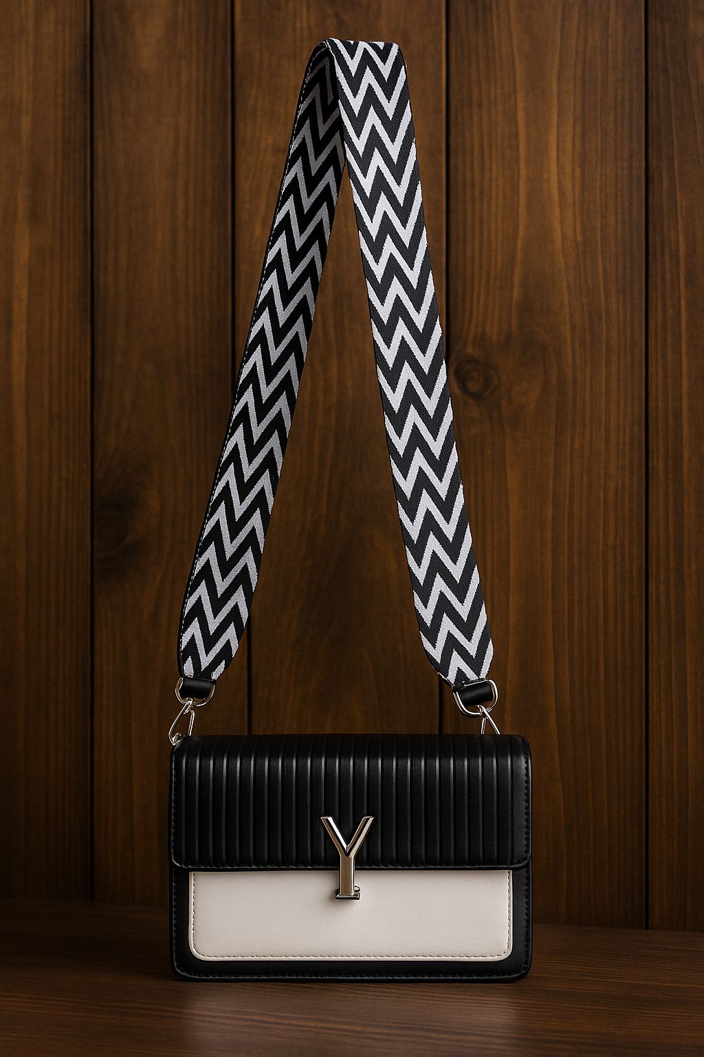 Black Monochrome Luxe Flap Bag for Women