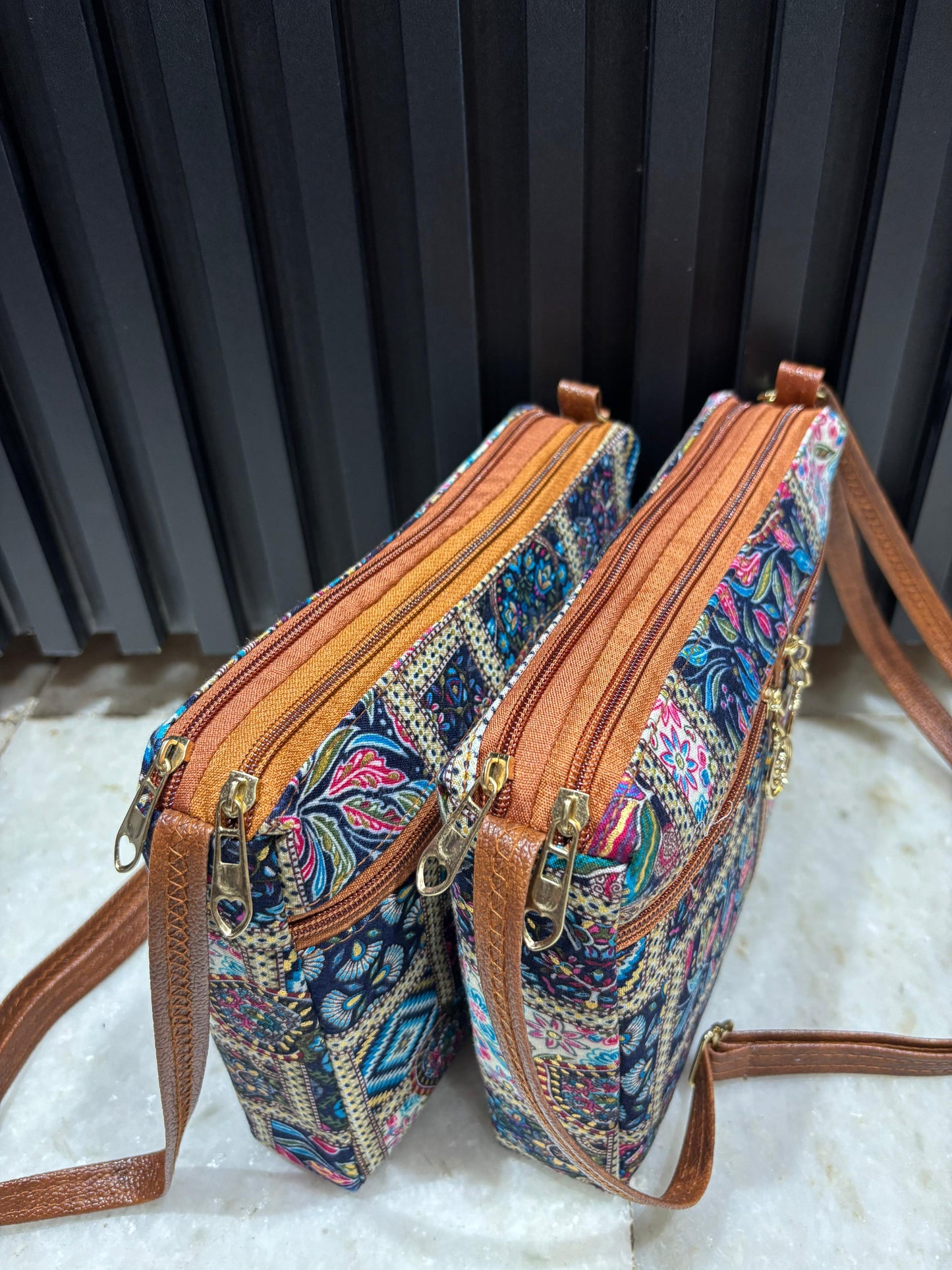 Poco Craze Embroidered Sling Bag For Women (Double L.Blue)