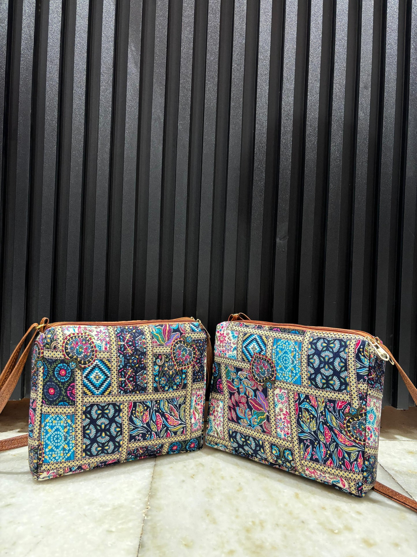 Poco Craze Embroidered Sling Bag For Women (Double L.Blue)