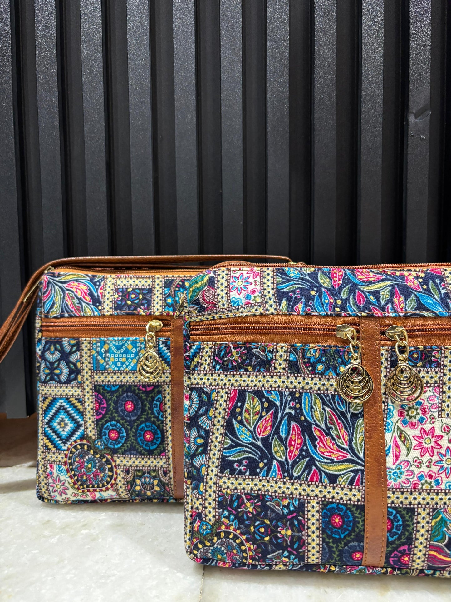 Poco Craze Embroidered Sling Bag For Women (Double L.Blue)