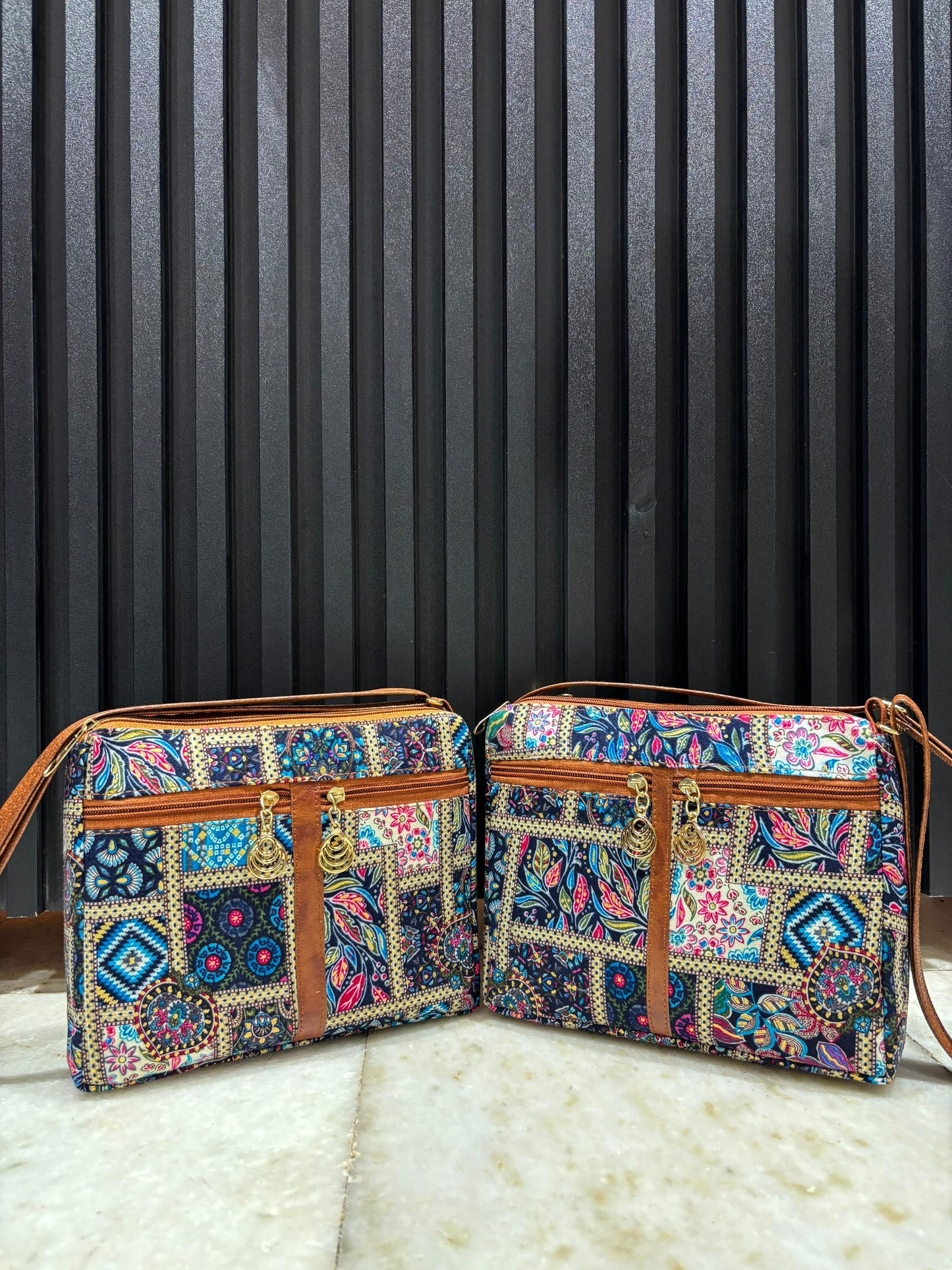 Poco Craze Embroidered Sling Bag For Women (Double L.Blue)