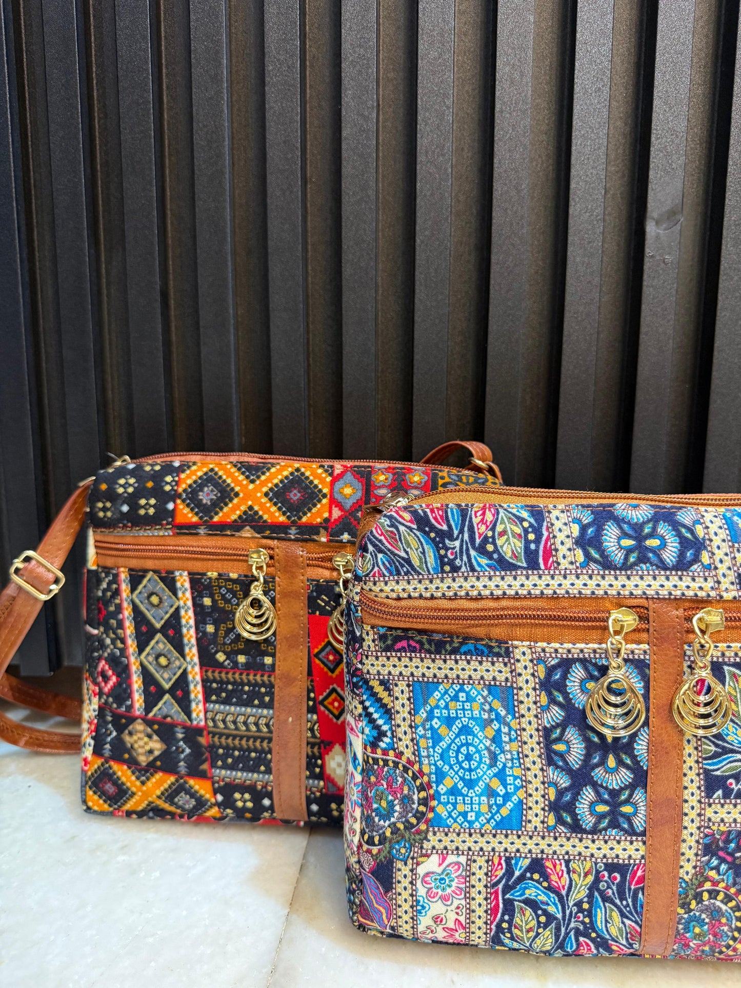 Boho Glow Dual-Tone Sling Bag for Women (Pack of 2) (L.Blue & Black)