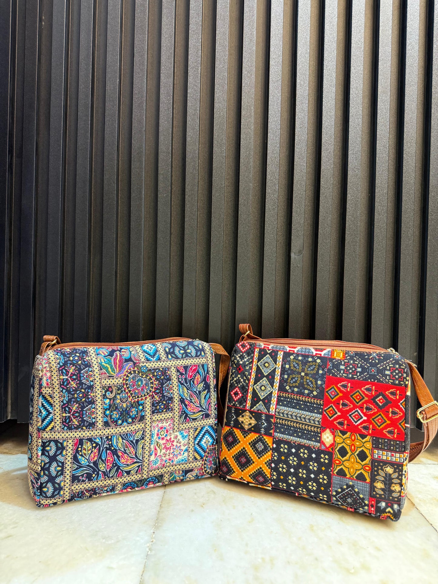 Boho Glow Dual-Tone Sling Bag for Women (Pack of 2) (L.Blue & Black)