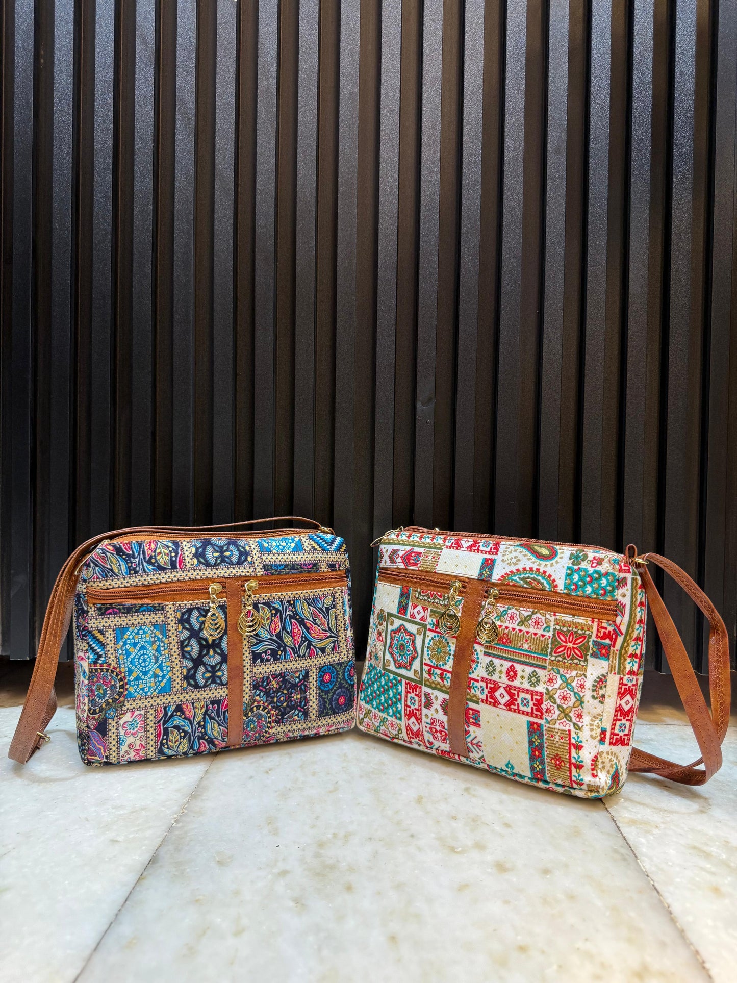 Boho Vibe Dual-Tone Sling Bag for Women (Pack of 2) (L.Blue & Cream)