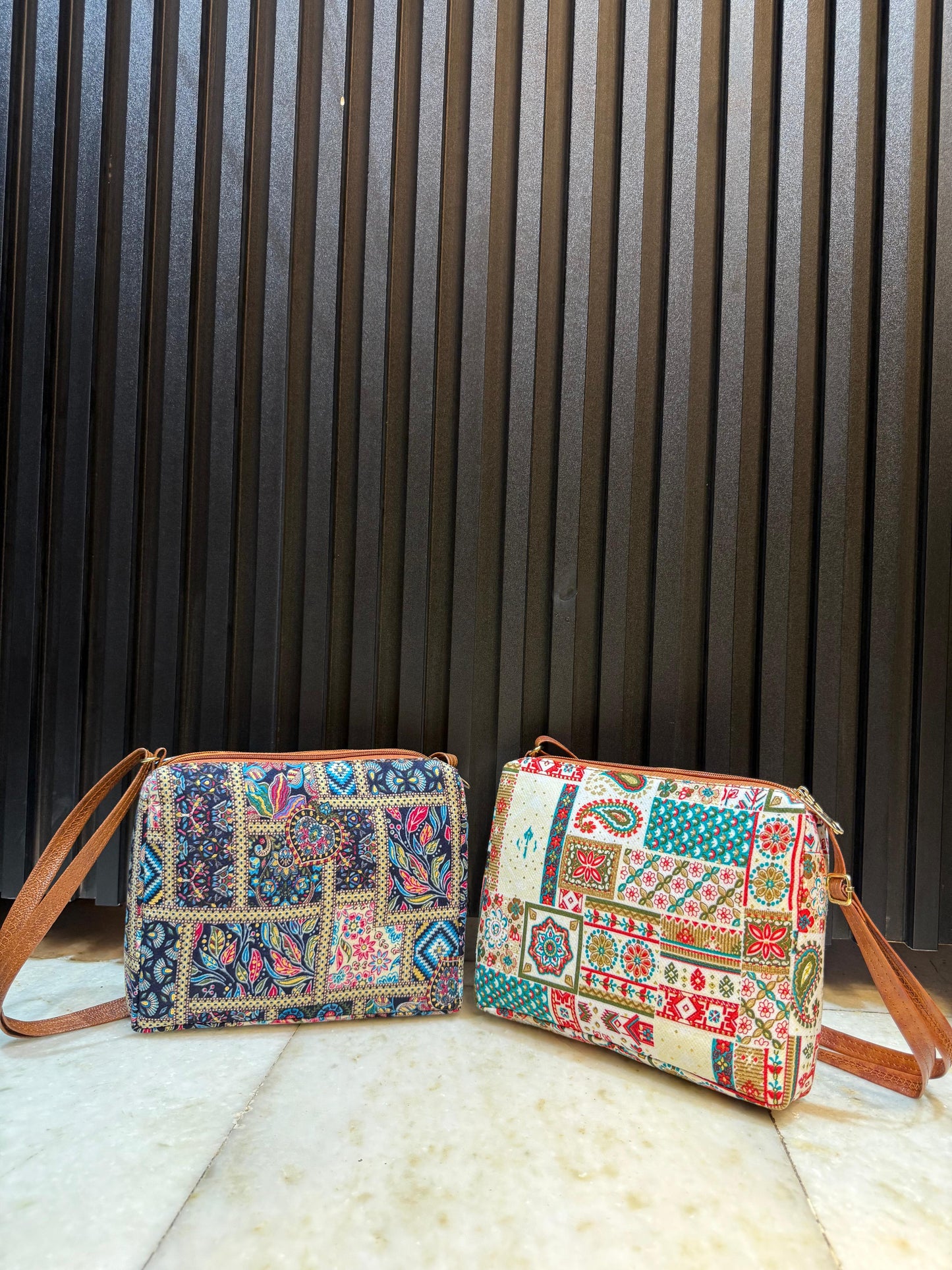 Boho Vibe Dual-Tone Sling Bag for Women (Pack of 2) (L.Blue & Cream)