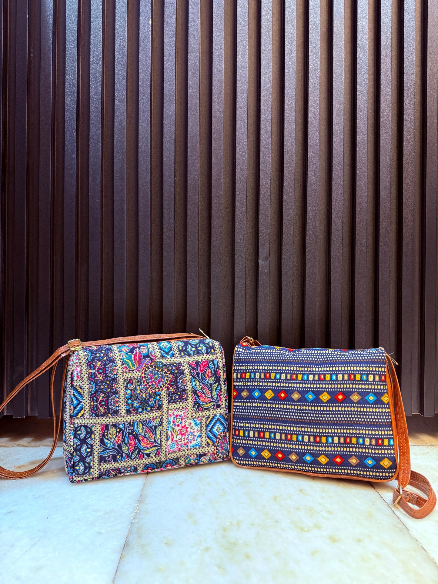 Boho Spirit Dual-Tone Sling Bag for Women (Pack of 2) (L.Blue & D.Blue)