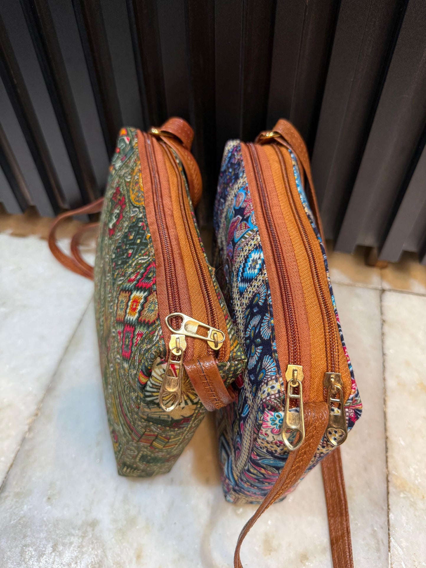 Boho Fusion Dual-Tone Sling Bag for Women (Pack of 2) (L.Blue & Green)