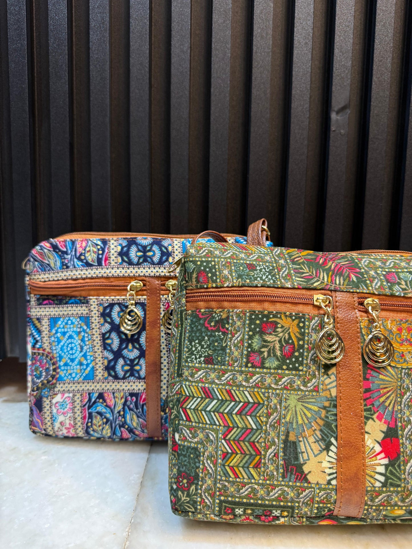 Boho Fusion Dual-Tone Sling Bag for Women (Pack of 2) (L.Blue & Green)