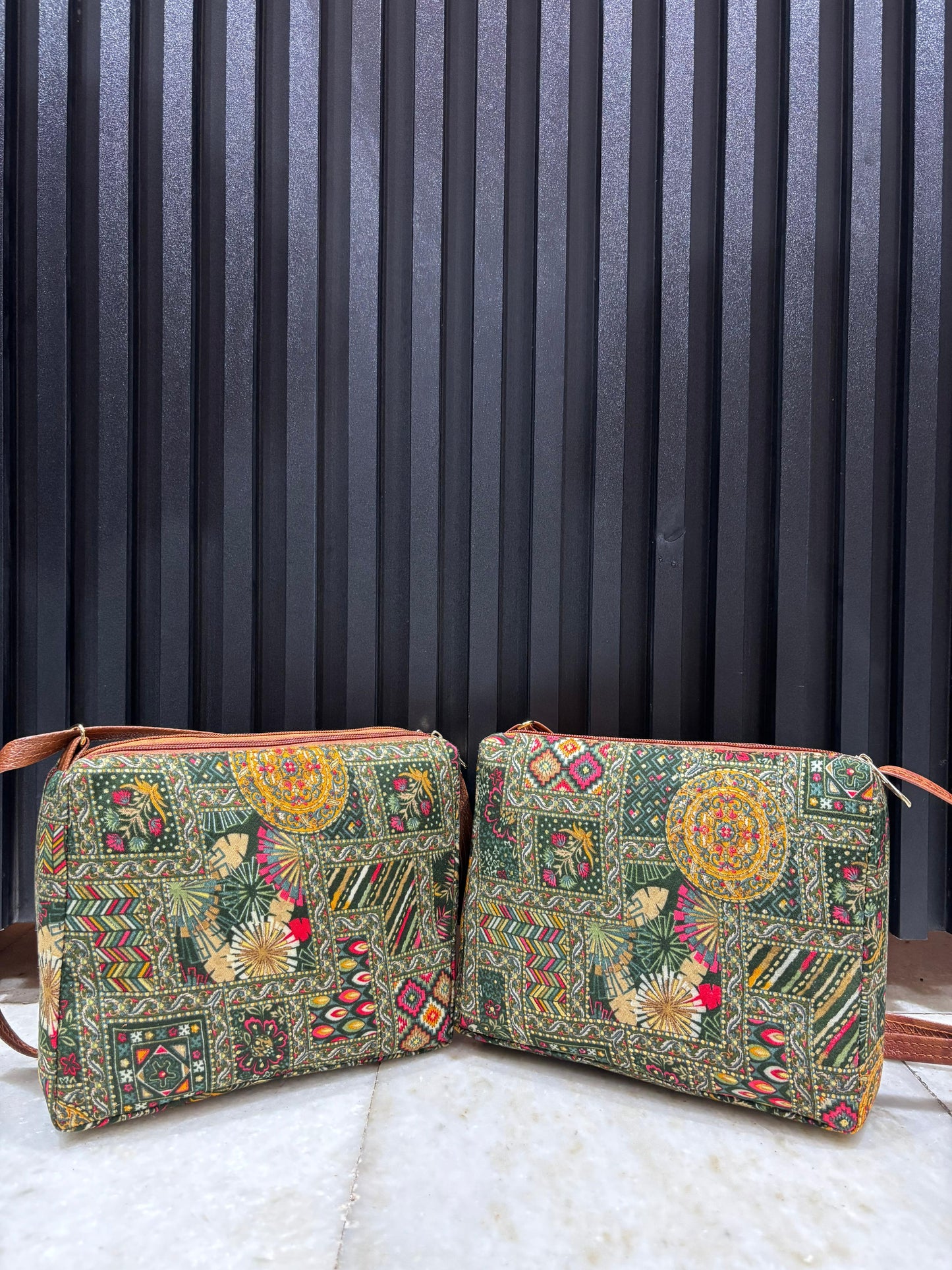 Poco King Embroidered Sling Bag For Women (Double Green)