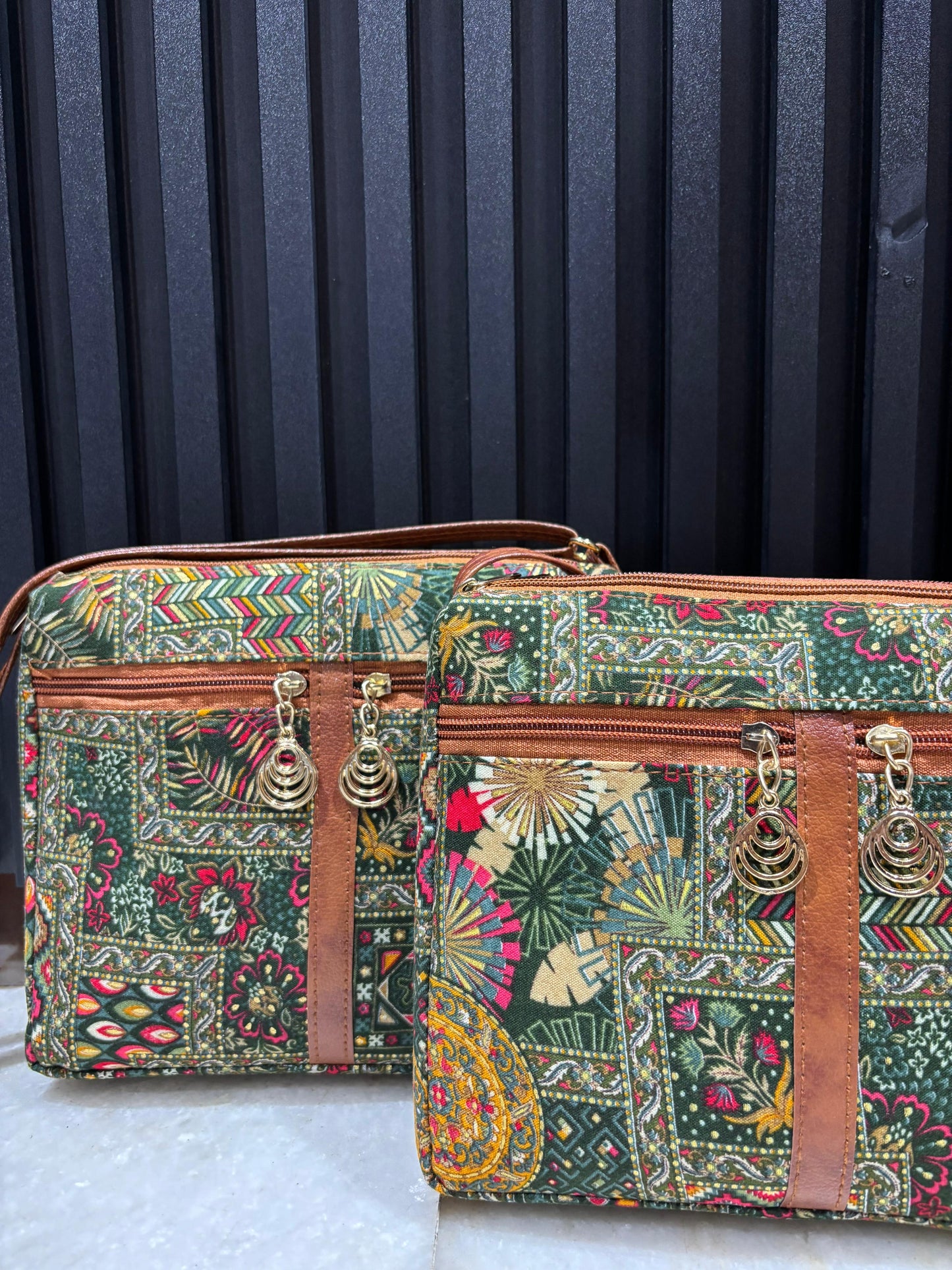 Poco King Embroidered Sling Bag For Women (Double Green)