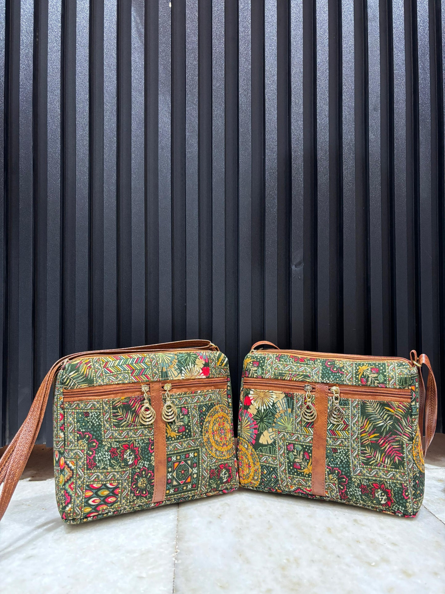 Poco King Embroidered Sling Bag For Women (Double Green)