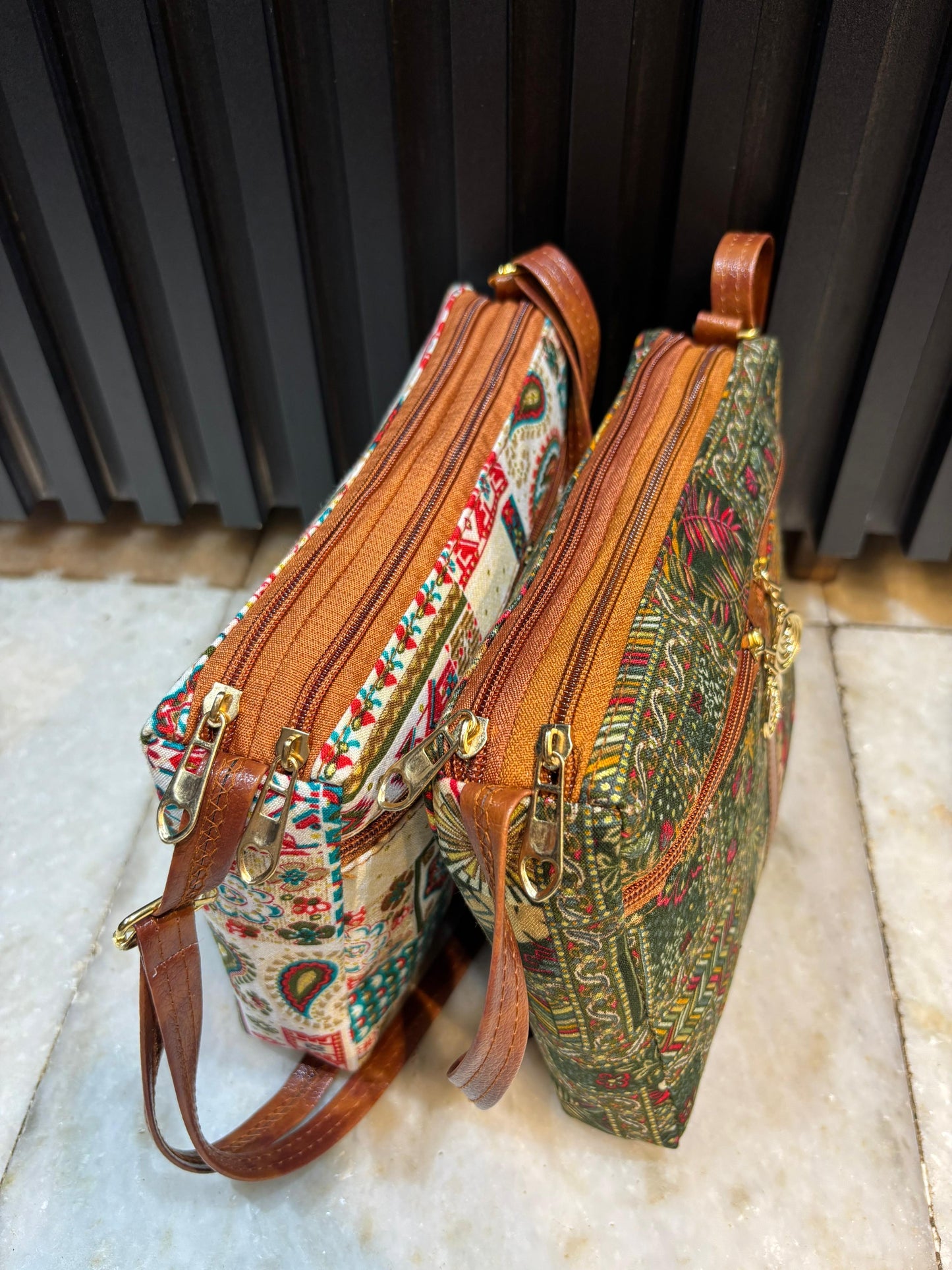 Boho Soul Dual-Tone Sling Bag for Women (Pack of 2) (Green & Cream)