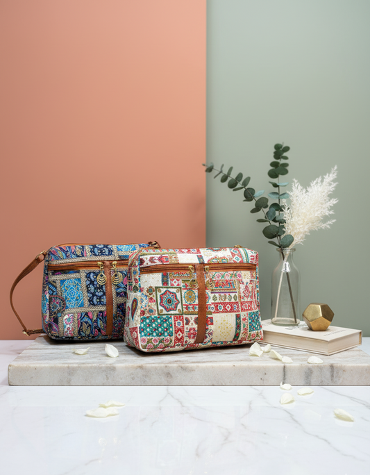 Boho Vibe Dual-Tone Sling Bag for Women (Pack of 2) (L.Blue & Cream)