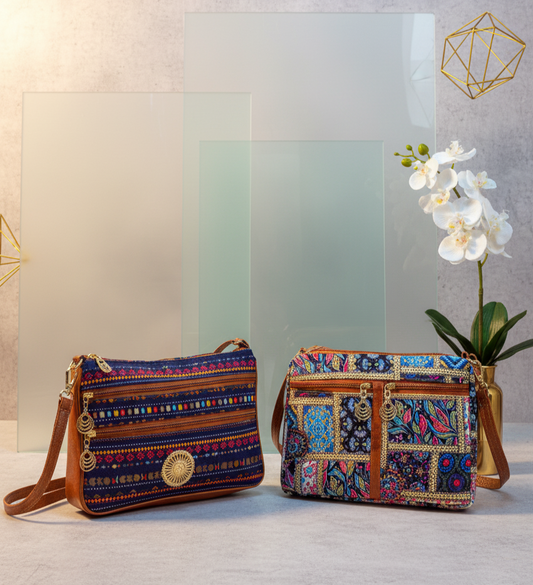 Boho Spirit Dual-Tone Sling Bag for Women (Pack of 2) (L.Blue & D.Blue)