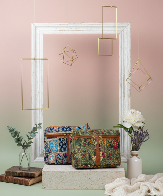 Boho Fusion Dual-Tone Sling Bag for Women (Pack of 2) (L.Blue & Green)