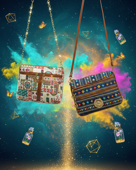 Boho Grace Dual-Tone Sling Bag for Women (Pack of 2) (D.Blue & Cream)