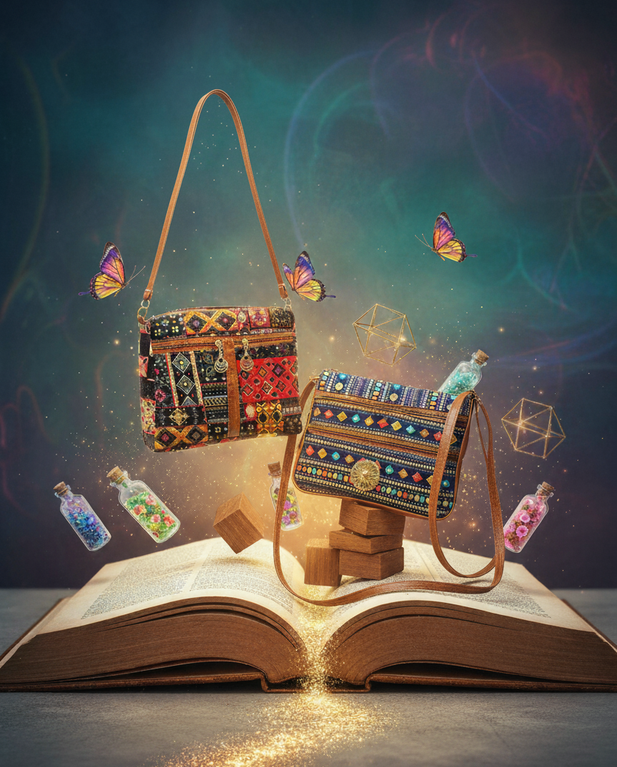 Boho Charm Dual-Tone Sling Bag for Women (Pack of 2) (Black & D.Blue)