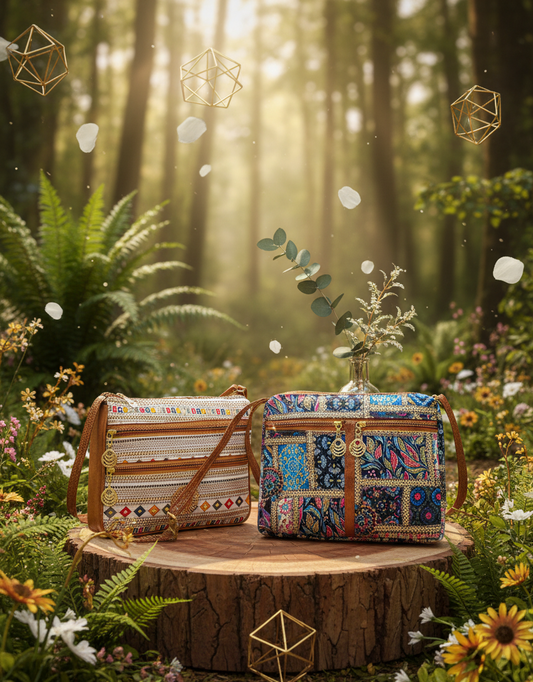 Boho Essence Dual-Tone Sling Bag for Women (Pack of 2) (L.Blue & White)