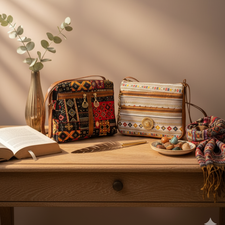 Boho Luxe Dual-Tone Sling Bag for Women (Pack of 2) (Black & White)