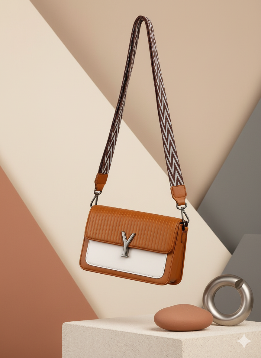 Cognac Monochrome Luxe Flap Bag for Women
