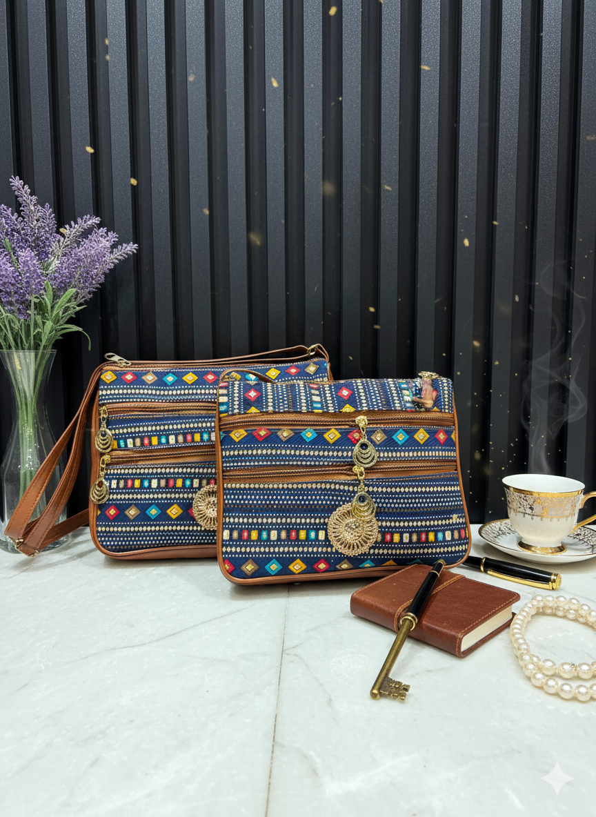 Poco Queen Embroidered Sling Bag For Women (Double D.Blue)