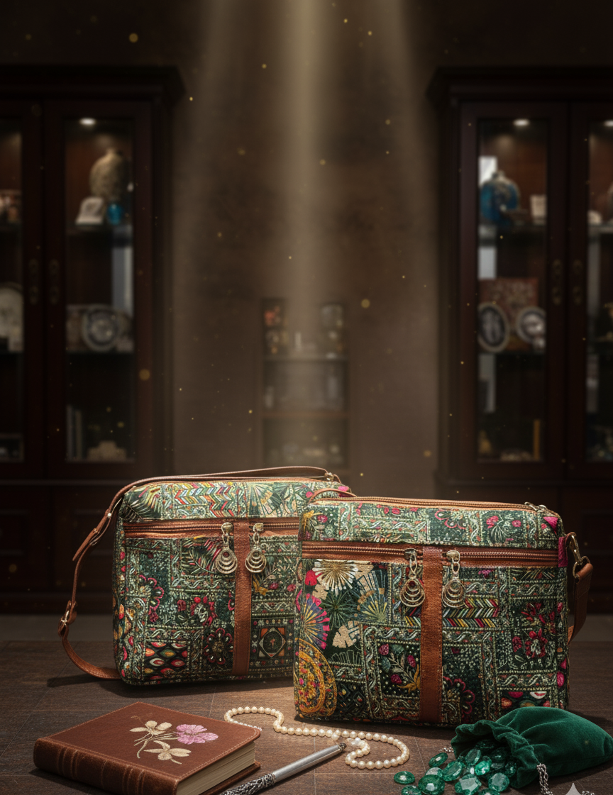 Poco King Embroidered Sling Bag For Women (Double Green)