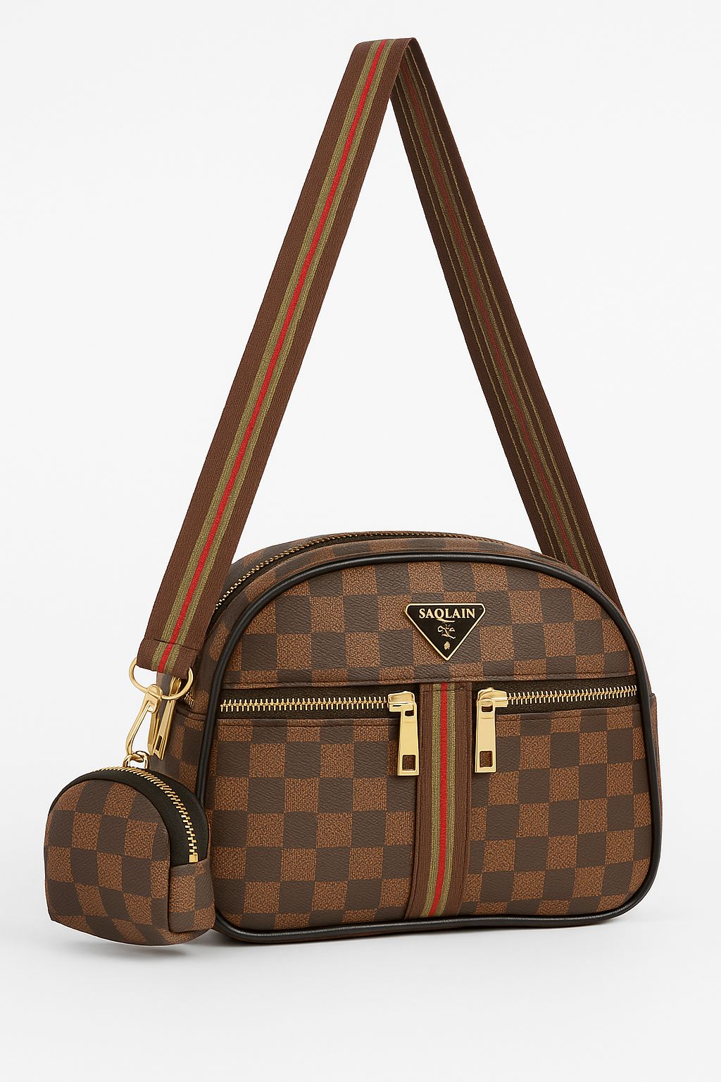 Trendy Checkered Brown Handbag for Women