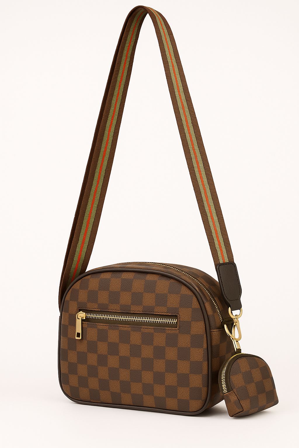 Trendy Checkered Brown Handbag for Women