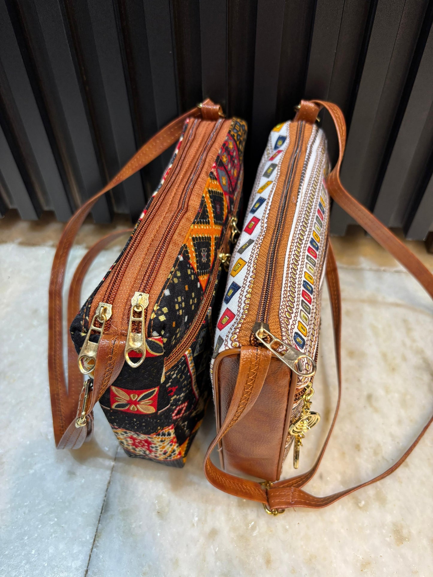 Boho Luxe Dual-Tone Sling Bag for Women (Pack of 2) (Black & White)