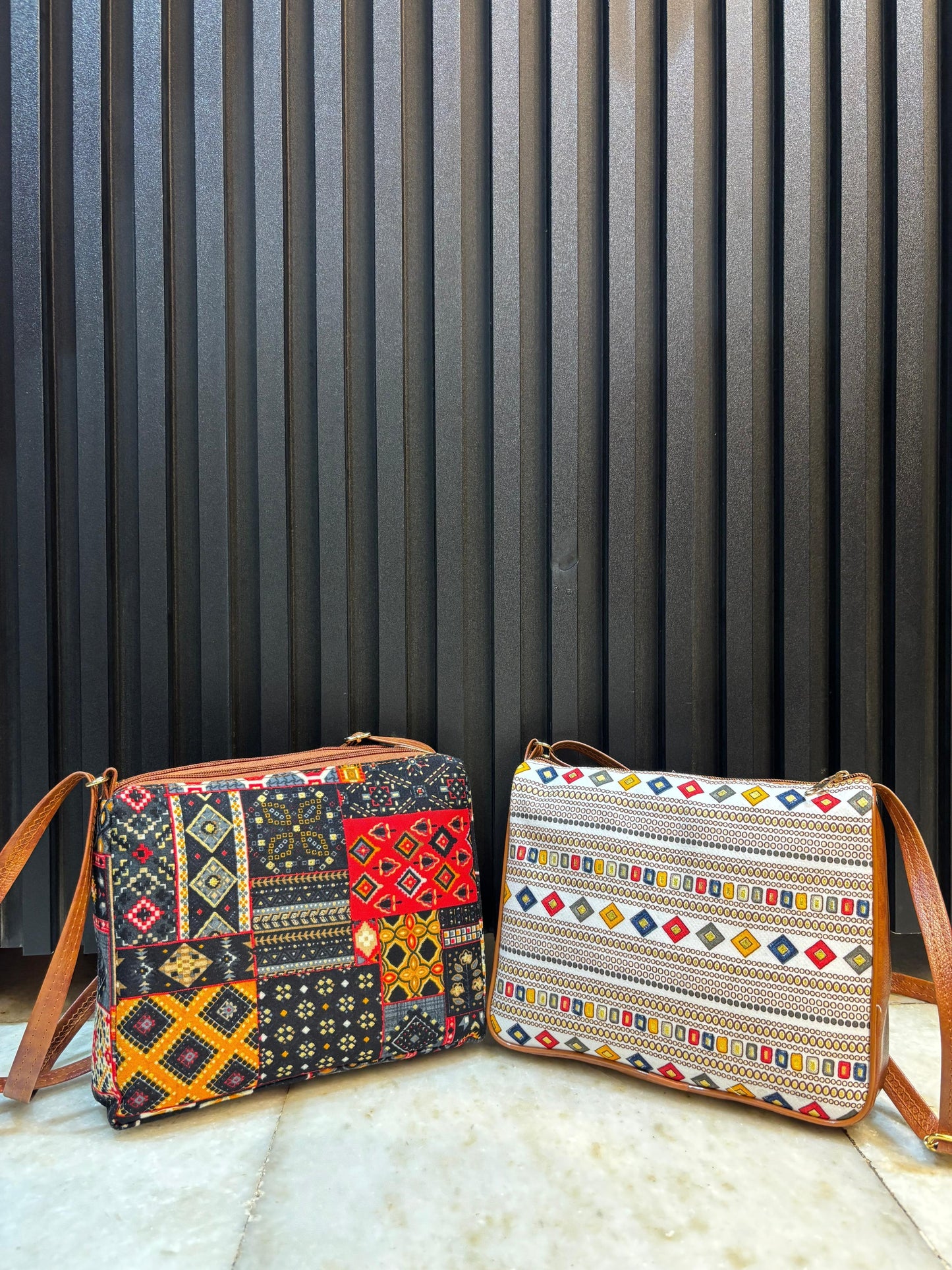 Boho Luxe Dual-Tone Sling Bag for Women (Pack of 2) (Black & White)