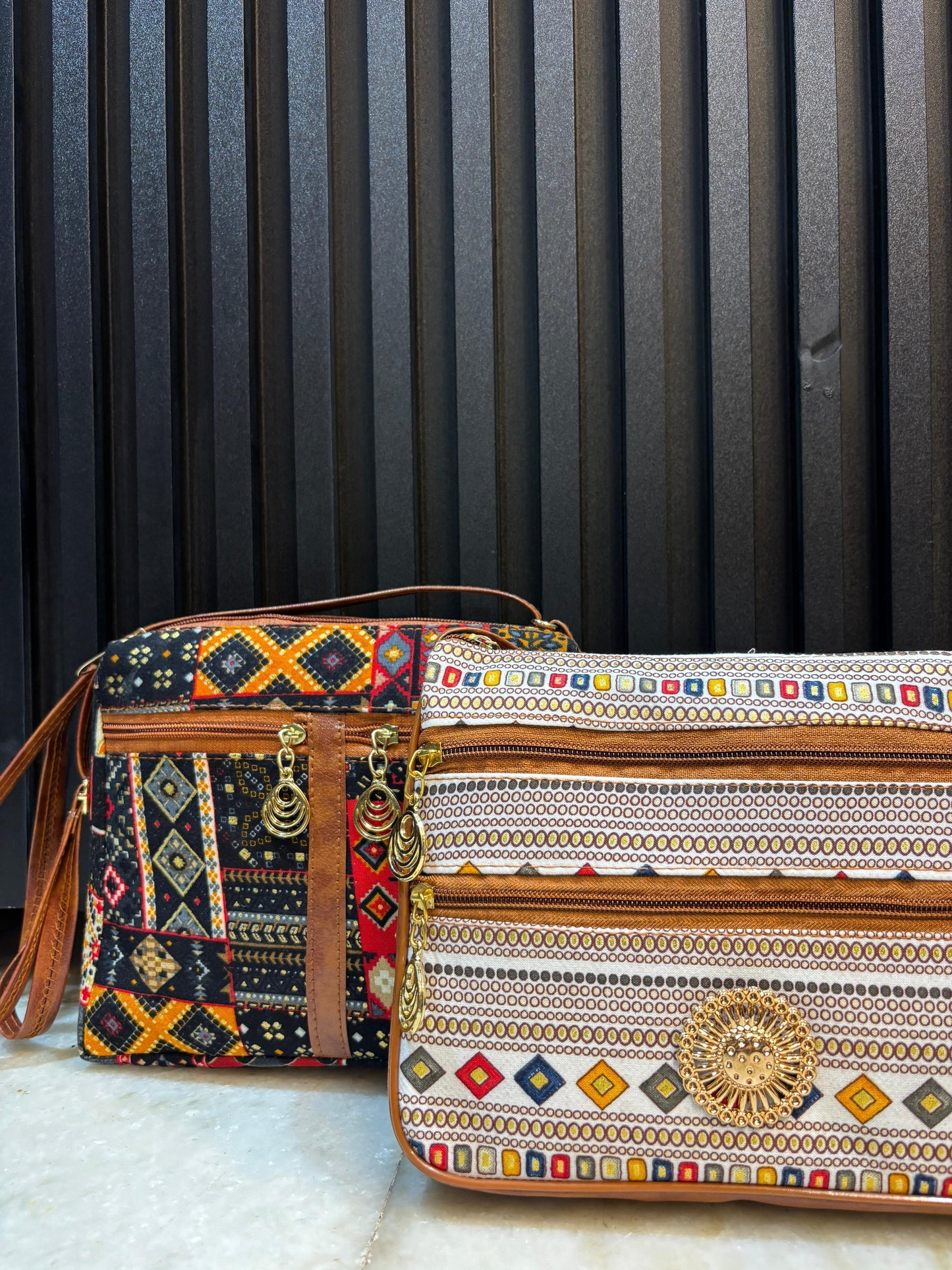 Boho Luxe Dual-Tone Sling Bag for Women (Pack of 2) (Black & White)