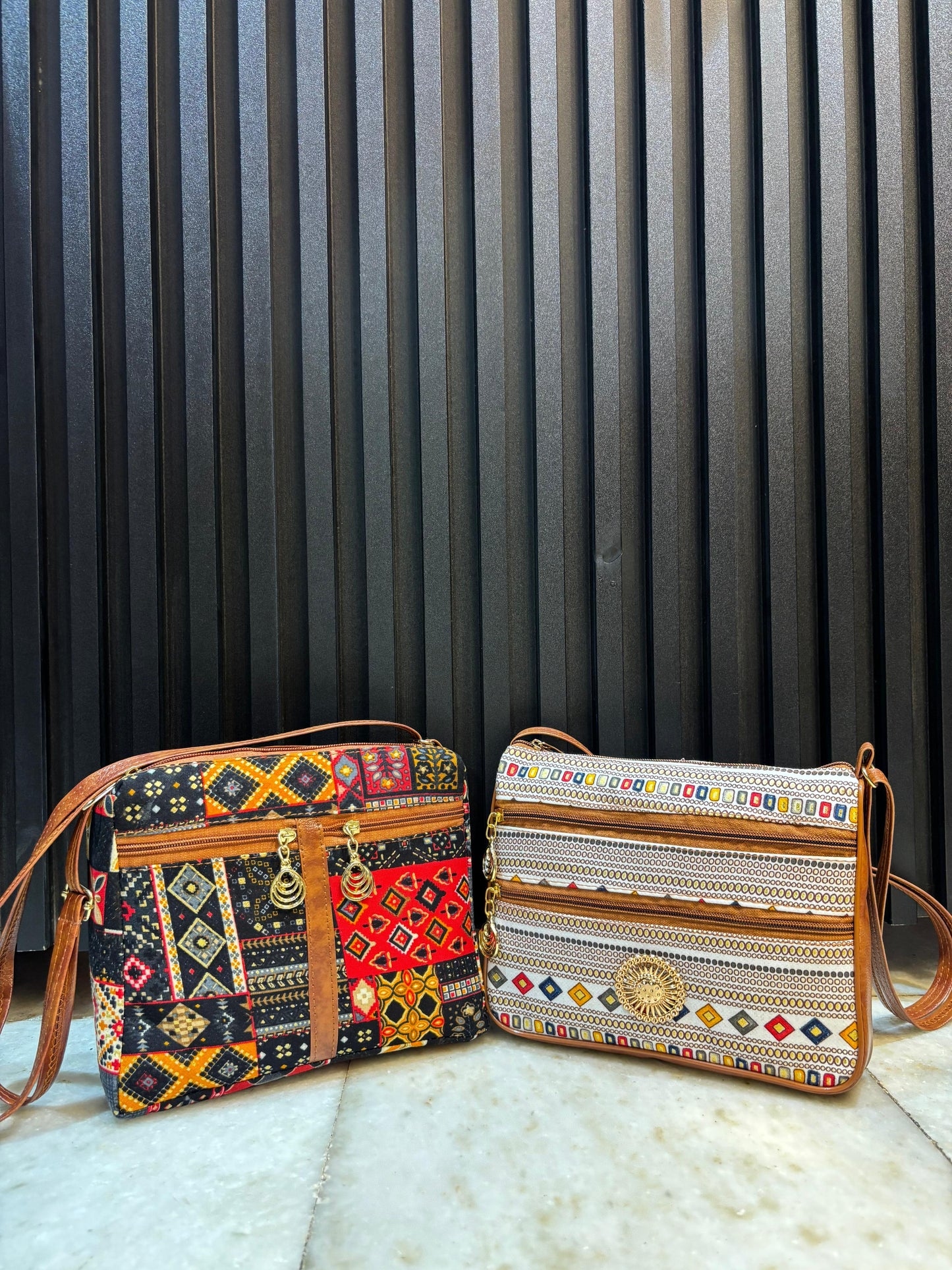 Boho Luxe Dual-Tone Sling Bag for Women (Pack of 2) (Black & White)