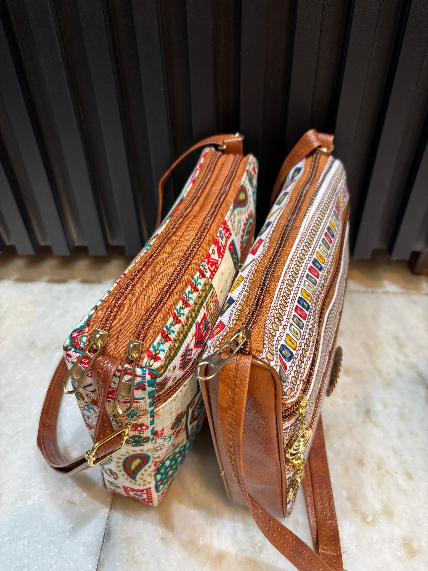 Boho Magic Dual-Tone Sling Bag for Women (Pack of 2) (Cream & White)