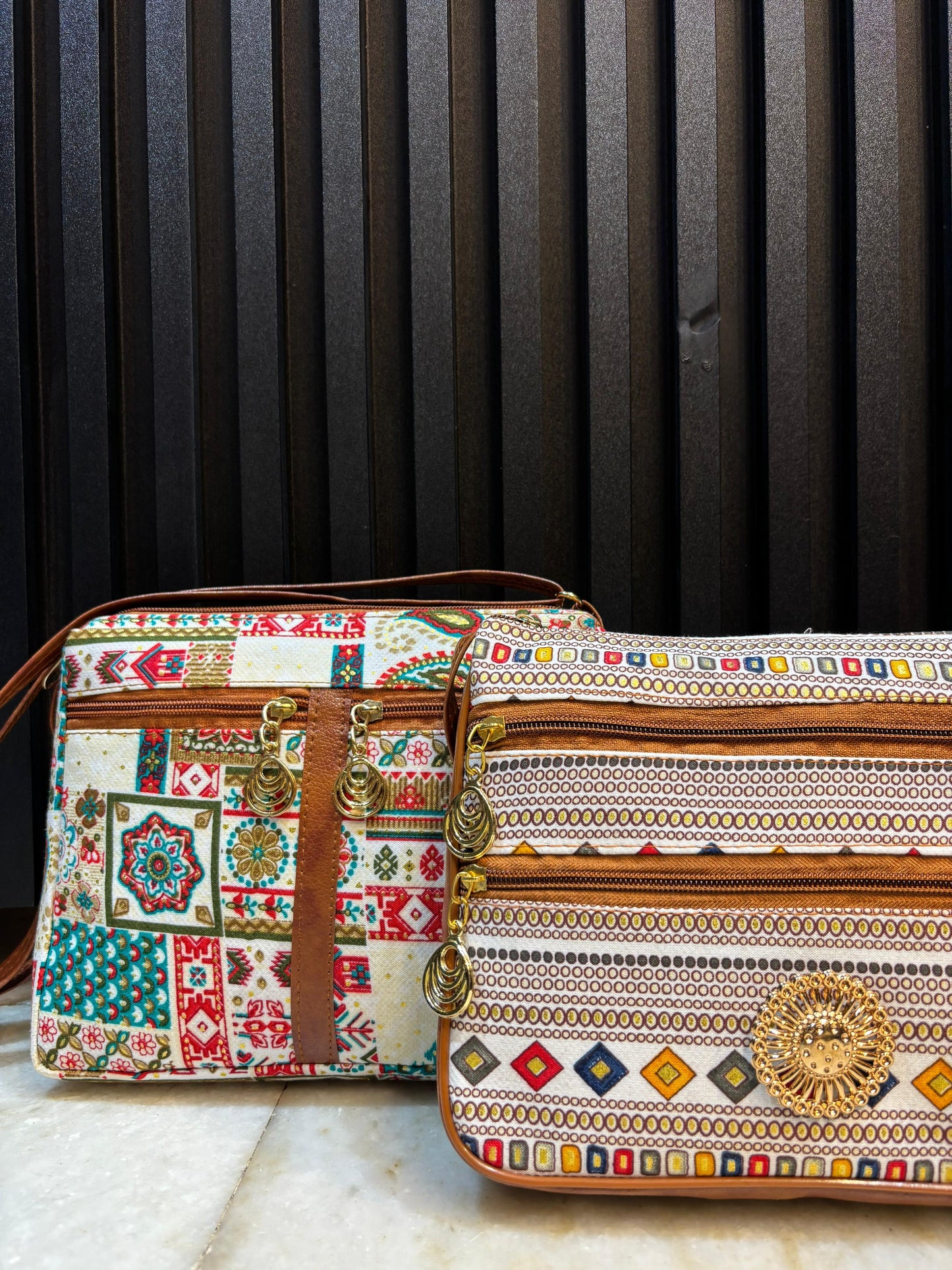 Boho Magic Dual-Tone Sling Bag for Women (Pack of 2) (Cream & White)