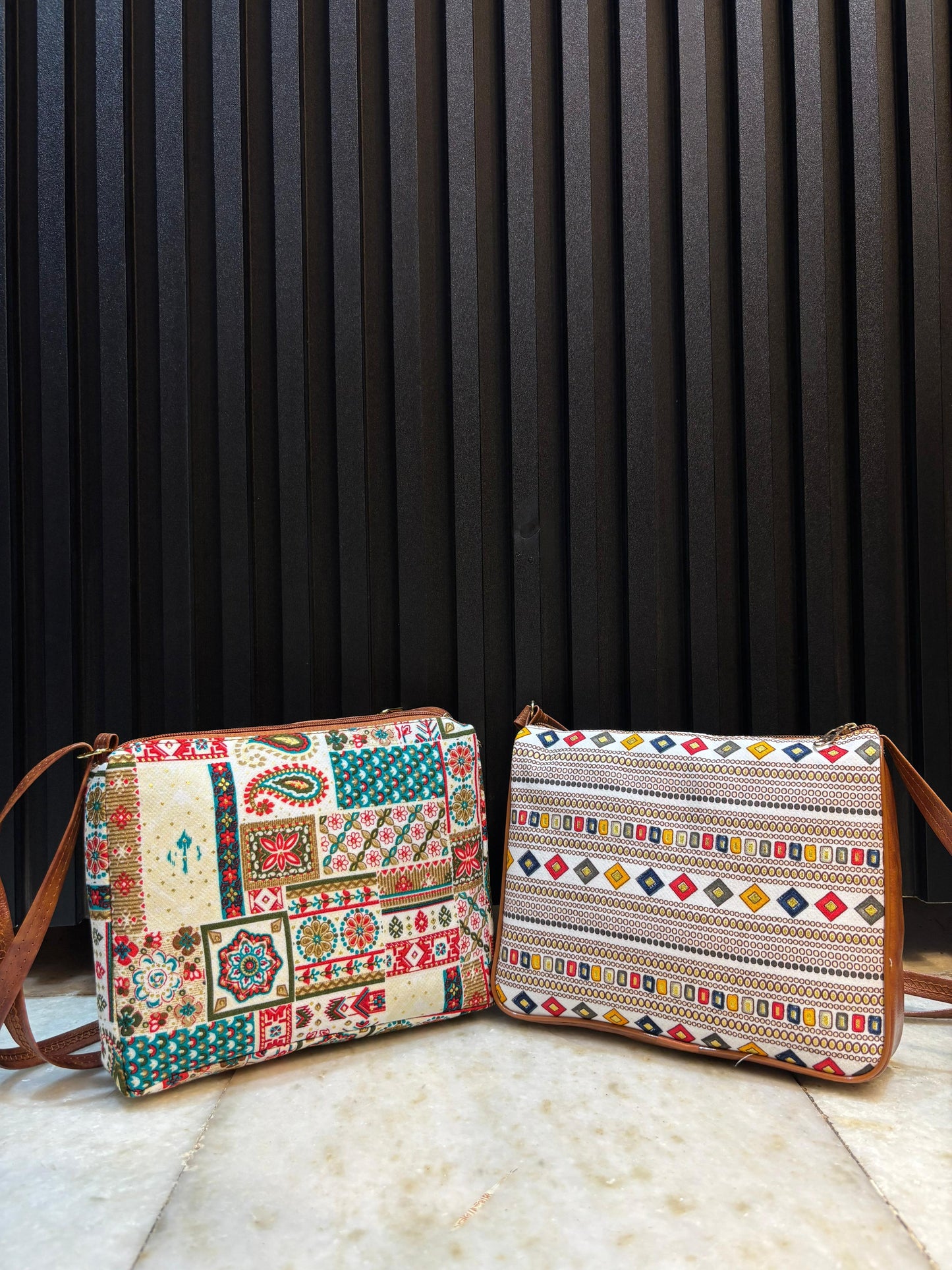 Boho Magic Dual-Tone Sling Bag for Women (Pack of 2) (Cream & White)