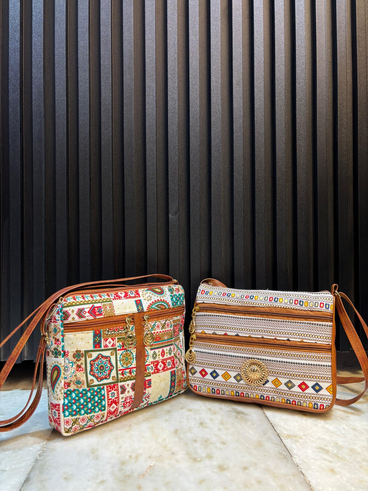 Boho Magic Dual-Tone Sling Bag for Women (Pack of 2) (Cream & White)