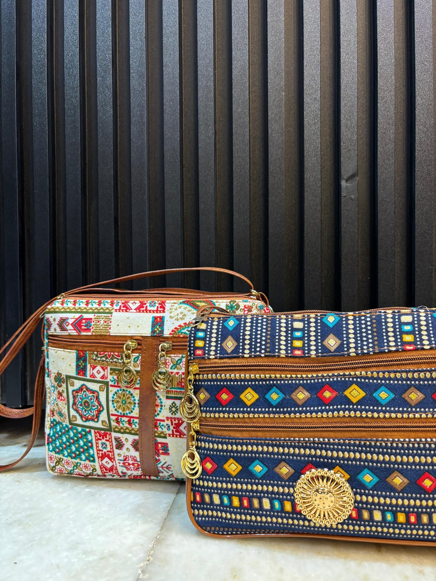 Boho Grace Dual-Tone Sling Bag for Women (Pack of 2) (D.Blue & Cream)