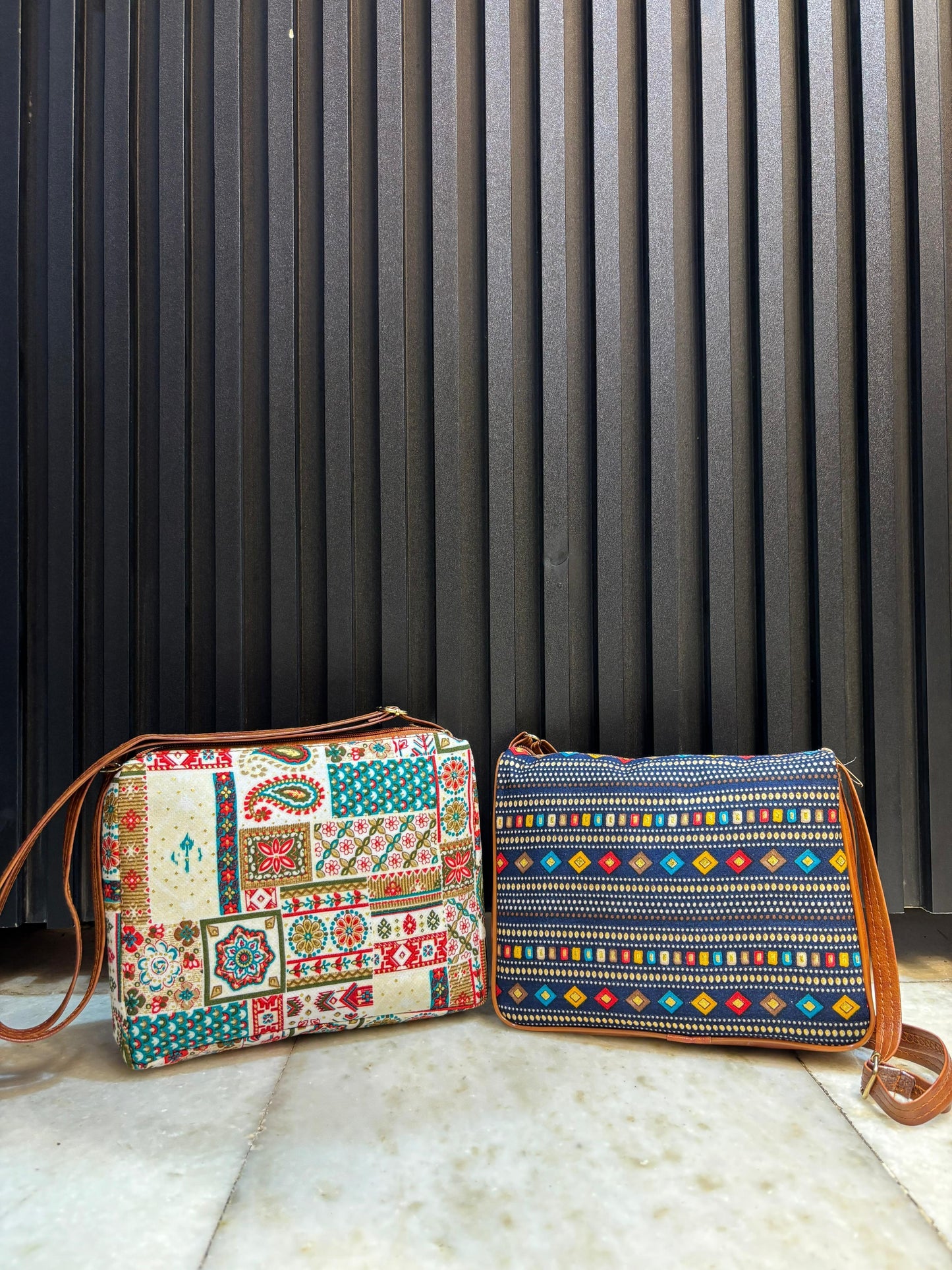 Boho Grace Dual-Tone Sling Bag for Women (Pack of 2) (D.Blue & Cream)